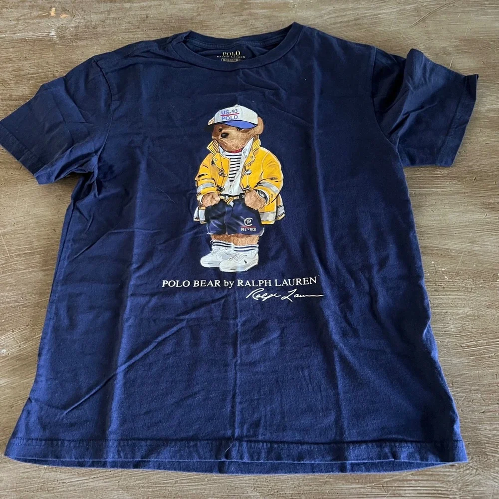 Polo Ralph Lauren Boys Navy Blue Polo Bear Nautical T-Shirt Size M 10-12
